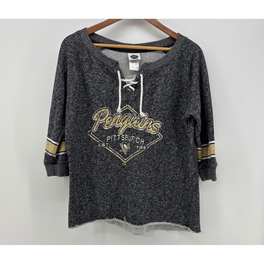 Pittsburgh Penguins Half Sleeve Rope Neckline Gray Shirt Women's Large